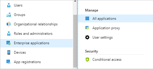 Azure portal selecting all enterprise applications.