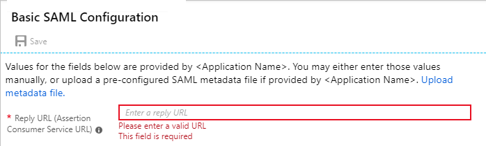 Azure portal editing basic SAML configuration.