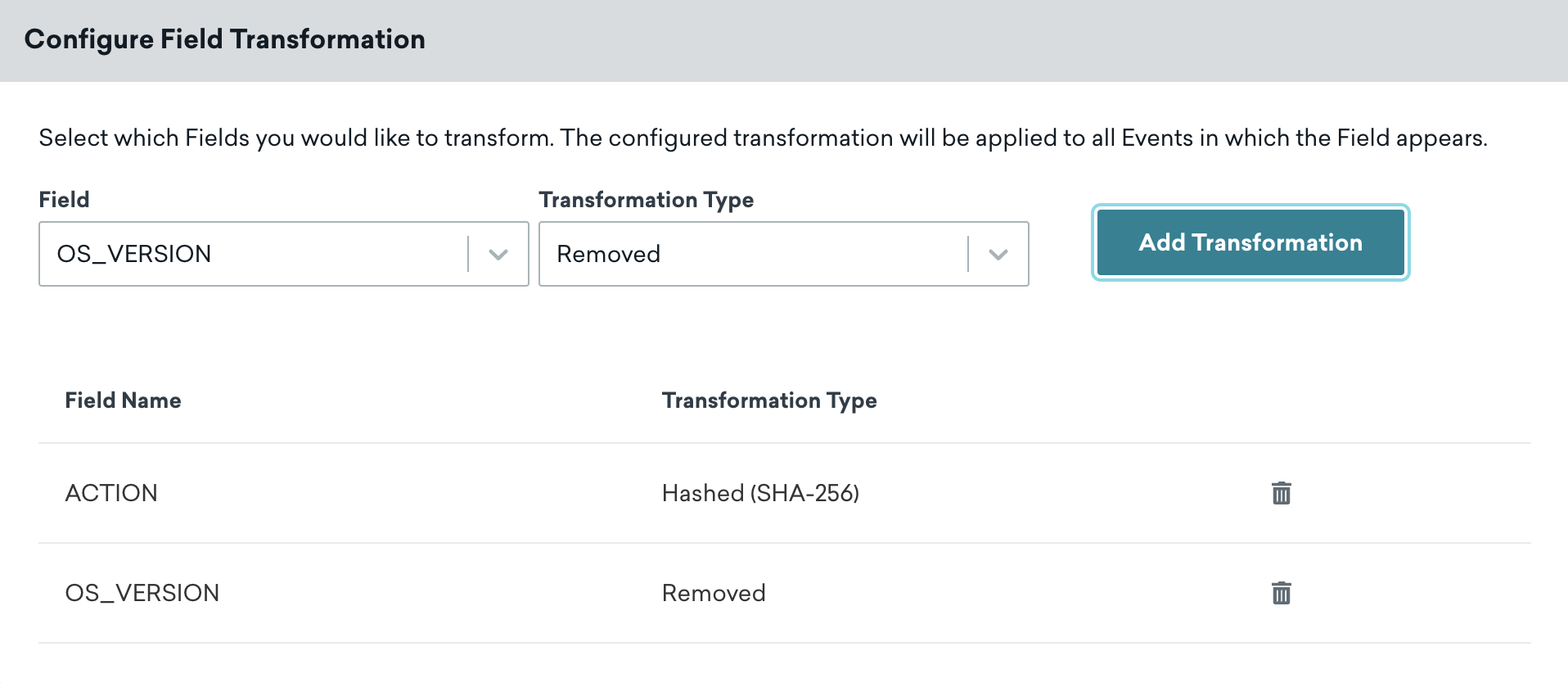 Adding field transformations