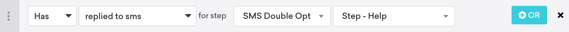 フィルタを使用したキャンペーン"SMS&quot に返信しました;ステップ"SMS Double Opt" "ステップ- Help".